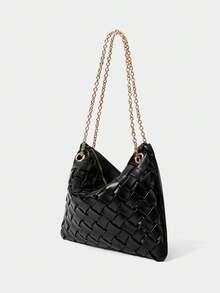 SHECARRY Women's Shoulder Bag, Soft Pleated Material, Exquisite Chain Shoulder Bag. - Black - View 2