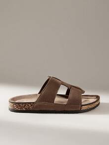Solecia Flat Sandals Round-Toed Open-Toe PU Leather, Slippers For Outdoor Commuting And Beach Vacations Summer - Coffee Brown - View 3