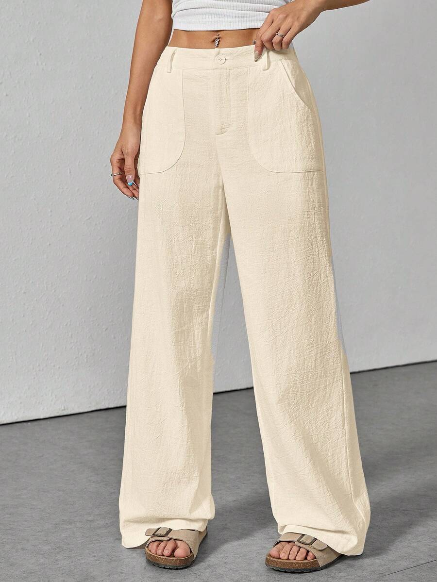 SHEIN PETITE Pantalones anchos de cintura baja y unicolor informal