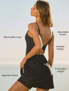 GLOWMODE FeatherFit™-Air Scoop Neck Knotted Mini Dress Quick Dry Moisture Wicking - Black and White - View 3