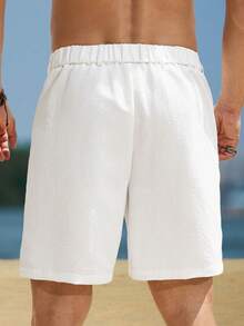 VENTUSAIL Plus Size Men's Casual Solid Color Shorts, Versatile For Summer, Holiday - White - View 2