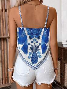 SHEIN LUNE Women's Casual Loose Plant Printed Camisole - Blue - View 2