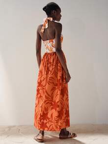 Aveloria Modichic 优雅度假高端性感露背吊带印花面料束腰长裙 - 彩色 - 查看 5