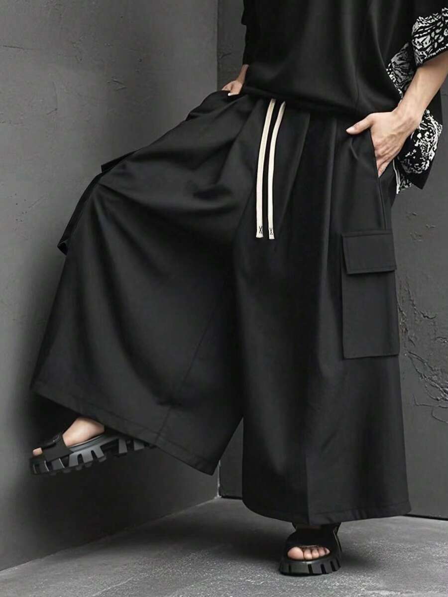 Manfinity Hypemode Plus Size Men's Black Loose Wide-Leg Pants, Versatile And Fashionable - Black - View 1