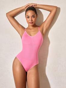 1pc Women Seamless Shapewear Bodysuit, Thong Bottom, Slimming Shaping Bodysuit, Tummy Control Bodysuit, Shapewear, Waist Trainer - Pink - View 2