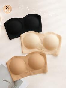 3pcs/Set Women Seamless Wireless Bras, Backless Lace Sheer Bralette, Comfortable Daily Wear - Multicolor - View 3