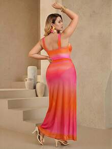 Swim Oasis Plus Size Women 2pcs Set Ombre Ruffled One-Piece Swimsuit For Summer Beach Vacation - Multicolor - View 2
