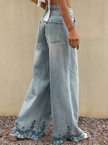 DAZY 女士时尚宽松口袋牛仔裤 - 藍色 - 查看 2