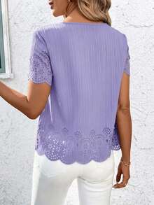 SHEIN Clasi Women's Short Sleeve Burnout Shirt, Spring/Summer - Mauve Purple - View 2