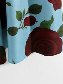 GlowEve CURVE 女士优雅休闲大碎花灰棕色喇叭裙 - 藍色 - 查看 4