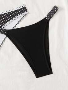 Swim Mod Women's Printed Spaghetti Strap Criss-Cross Back 3 PiecesSwimwear - Black and White - View 5