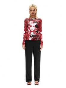 两件套女士休闲简约圆领长袖T恤裙，保暖轻盈，易于打理，秋冬街头风，简约复古字母图案，男女皆宜，百搭日常穿着，居家、户外、返校、通勤皆宜，情侣装，送给女朋友的礼物 - 彩色 - 查看 3