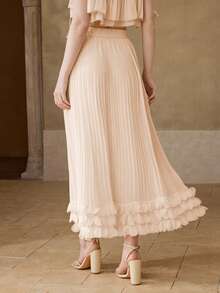 MOTF PREMIUM WOMEN'S PLEATED FLORAL ROMANTIC DATE SKIRT, SPRING/SUMMER - Pink - View 3