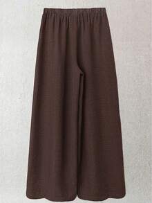 SHEIN RusticEase 女士纯色系带阔腿宽松休闲裤 女士工作裤 棕色裤子 女士夏季裤 - 鏽棕色 - 查看 2