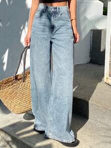 DAZY Quần jeans nữ ống đứng cạp thường kiểu dáng thường ngày Y2k - Rửa nhẹ - Xem 5