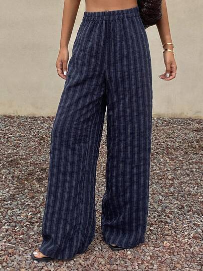 Livesso 女士休闲条纹阔腿裤