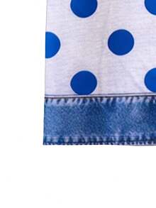 EMERY ROSE Printed Patchwork Polka Dot V-Neck Short Sleeve Casual Plus Size T-Shirt, Spring & Summer - Multicolor - View 3
