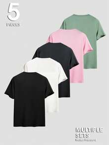 Manfinity Homme Bộ 5 áo thun nam in chữ kiểu dáng thường ngày, thích hợp cho mùa hè. - Nhiều màu - Xem 3