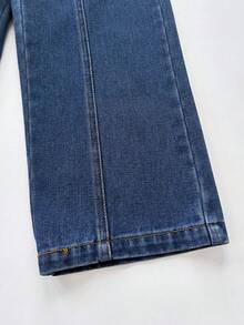 Young Girl Washed Denim Casual Loose Straight Leg Blue Jeans Pants, Summer - Blue - View 6