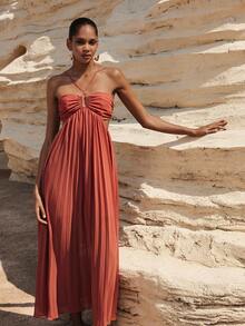 Maija 女士褶皱雪纺连衣裙 - 紅木色 - 查看 4