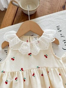 SHEIN Baby Girl Cherry Print Ruffle Top And Pants Casual Daily Outfit - Red - View 3