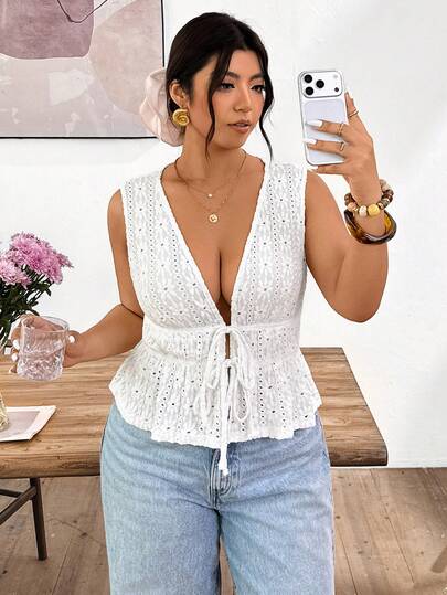 Lounesse Áo hai dây cỡ lớn dành cho nữ, áo không tay thanh lịch và gợi cảm, trang phục đi nghỉ hè.