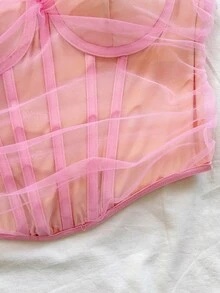 Soleia Áo không tay phối lưới thanh lịch dành cho nữ, thích hợp cho mùa hè. - Hồng - Xem 5