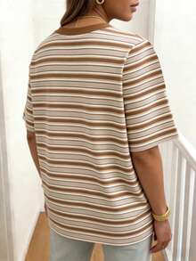 EMERY ROSE Camiseta casual de cuello redondo con estampado digital a rayas de colores y corbata de moño, un gran regalo para un amigo. - Multicolor - Ver 2