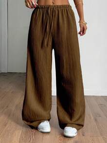 StreetHx Petite Women's Summer Textured Straight Leg Pants - Coffee Brown - View 5