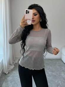 Women's Mesh Sheer Top, Summer Apparel - Grey - View 6