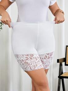 Enliva 2pcs/Set Plus Size Women Black & White Leggings, Elegant Versatile Casual Wear Safety Shorts For Summer, Women Summer Clothes, For Apple And Rounded Body Shape - Black and White - View 5
