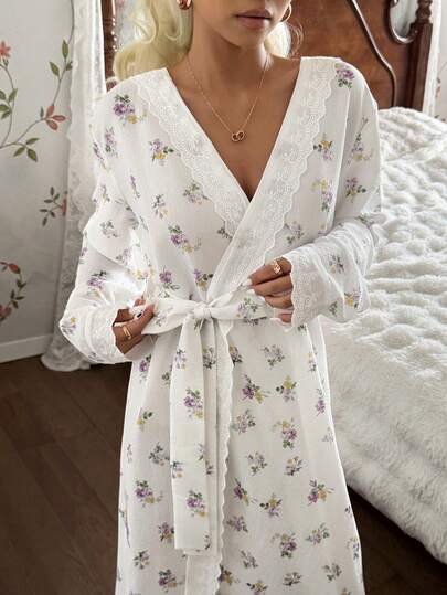 CottageSlumber 女士春夏新款碎花长袍，宽松睡衣浴袍