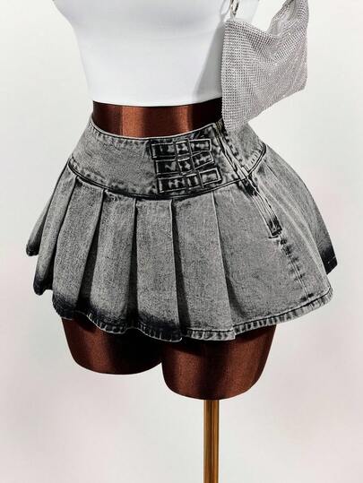 Mistrie Women's Casual Washed Pleated Mini Denim Skirt Y2k Skirt Y2k Outfits Y2k Summer Clothes Yacht Outfit Women Wool Two Piece