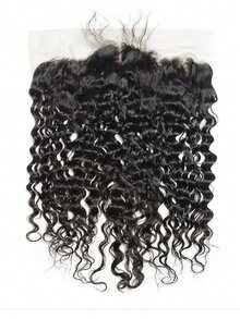 Cierre frontal de encaje rizado birmano de 13x4 pulgadas, de oreja a oreja, con encaje transparente y cabello humano virgen negro natural previamente depilado - Natural Black - Ver 3