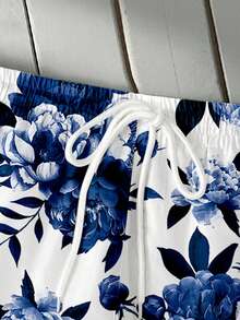 VIVINTIMO Men's Vacation Style Printed Blue Beach Shorts, Mesh Lining - Blue - View 4