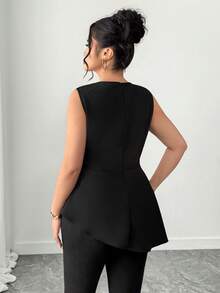 Elenzga Plus Size Women Mesh Embroidered Tank Top, French Vintage Dark Rose, Sleeveless Mesh Embroidered Top, Black Base Red Rose Embroidered Sleeveless , Waist Cinching Mesh Patchwork Slim Fit Tank Top, Suitable For Valentine's Day Date, Small Gatherings, Afternoon Tea Designer Top Women Mesh Top Women Embroidered Top Women Peplum Top - Black - View 2