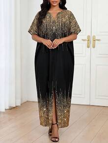 Fleurora 春夏秋冬优雅办公室聚会新年女士连衣裙 - 黑色和金色 - 查看 6