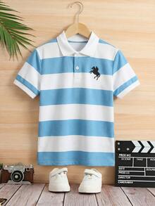 SHEIN 男童纯色短袖翻领Polo衫 - 彩色 - 查看 3
