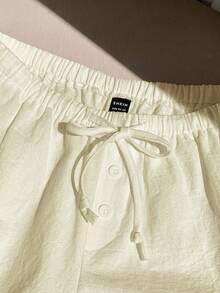 Comfortcana Women's Cream Drawstring Waist Loose Casual Shorts - Cream - View 9