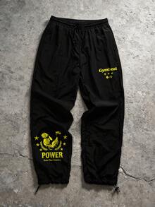 GymBeat Men's Letter Print Loose Fit Sweatpants - Black - View 3