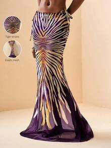 Zivah 2026春夏新品音乐节复活节西部波西米亚风纳什维尔派对约会之夜生日休闲度假邮轮海滩日光浴爆款优雅女士印花长袍连衣裙 - 紫色 - 查看 8