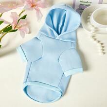 PETSIN 1件蓝色爱心兔子印花宠物连帽衫，蓝色亲肤加厚保暖宠物服装 - 藍色 - 查看 3
