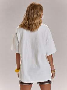 SHEIN BAE 女士圆领字母柠檬印花休闲百搭日常短袖T恤 - 白色 - 查看 2