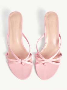 CUCCOO CHICEST 女士鞋履春夏新款舒适透气圆头细跟中跟无后跟套脚4.5厘米高跟凉鞋简约PU材质纯色通勤约会百搭度假 - 粉色 - 查看 3