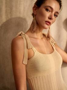 MOTF PREMIUM WOMEN'S SLIM FIT KNOT KNITTED DRESS, SPRING/SUMMER - Apricot - View 2