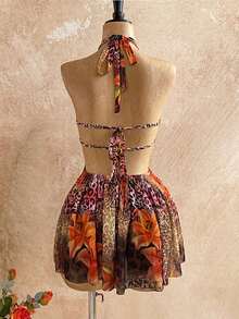 Flirla Women's Sexy Plunging V-Neck Halter Backless Mini Dress - Multicolor - View 2