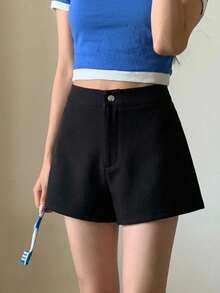 DAZY Women's Casual Everyday Commute Simple Solid Color Fleece Shorts Carnival - Black - View 9