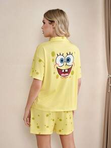 SpongeBob SquarePants | SHEIN 女士卡通印花睡衣套装 - - 黃色 - 查看 2