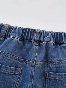 Young Girl Washed Denim Casual Loose Straight Leg Blue Jeans Pants, Summer - Blue - View 5