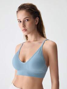 素色無鋼圈文胸 - 藍色 - 查看 3